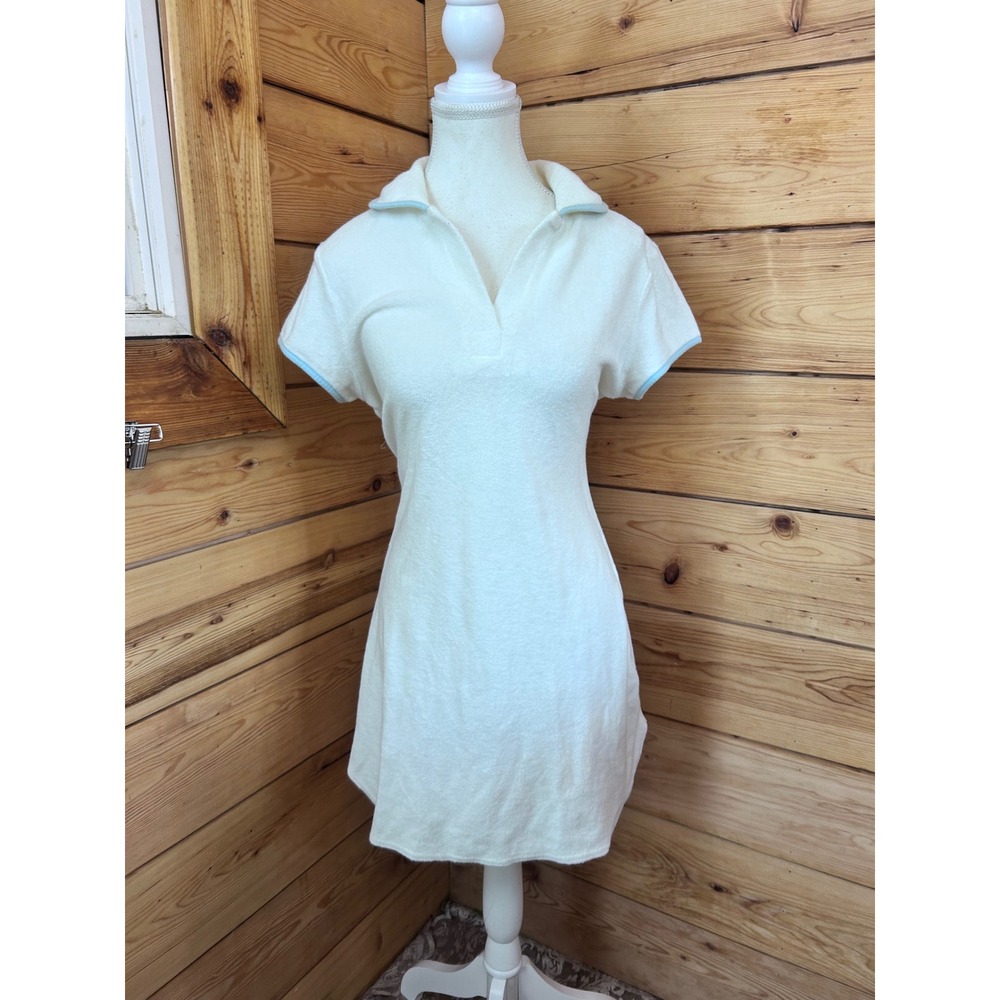Josie Terry Cloth Polo Mini‎ Dress White Blue Trim Small Tennis Preppy Retro